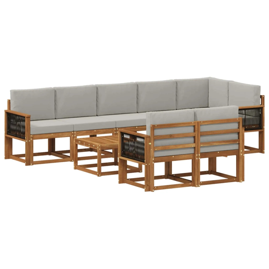 Set di divani da esterno 9 pcs Naturale e Grigio Chiaro