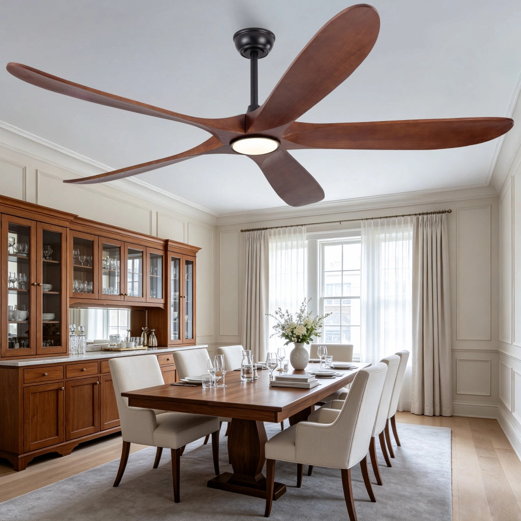 Ventilatore da soffitto 60 pollici con luce, ultrapiatto, 5 pale legno massello noce scuro, 3CCT dimmerabile, 6 velocit¨¤, aria silenziosa