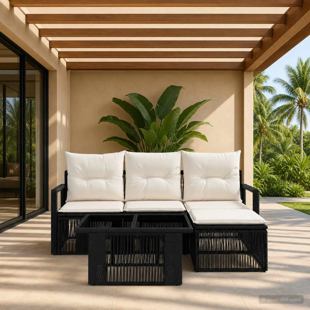 Set Divano da Giardino 5 pz Nero e Bianco Crema polyrattan 3437086