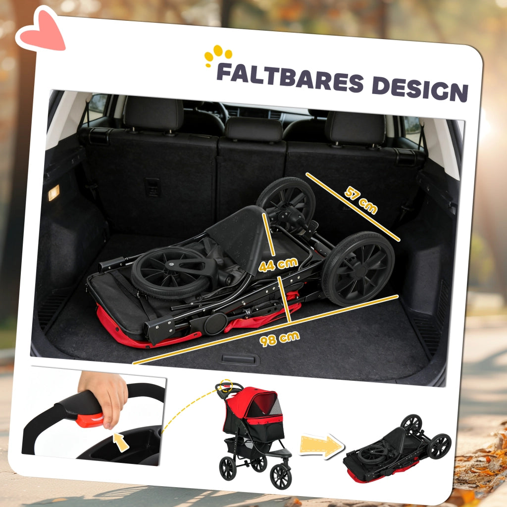 Passeggino per cani pieghevole ¨C Xylo ¨C 3 ruote, fino a 10 kg, rosso, 109,5x57,5x106,5 cm