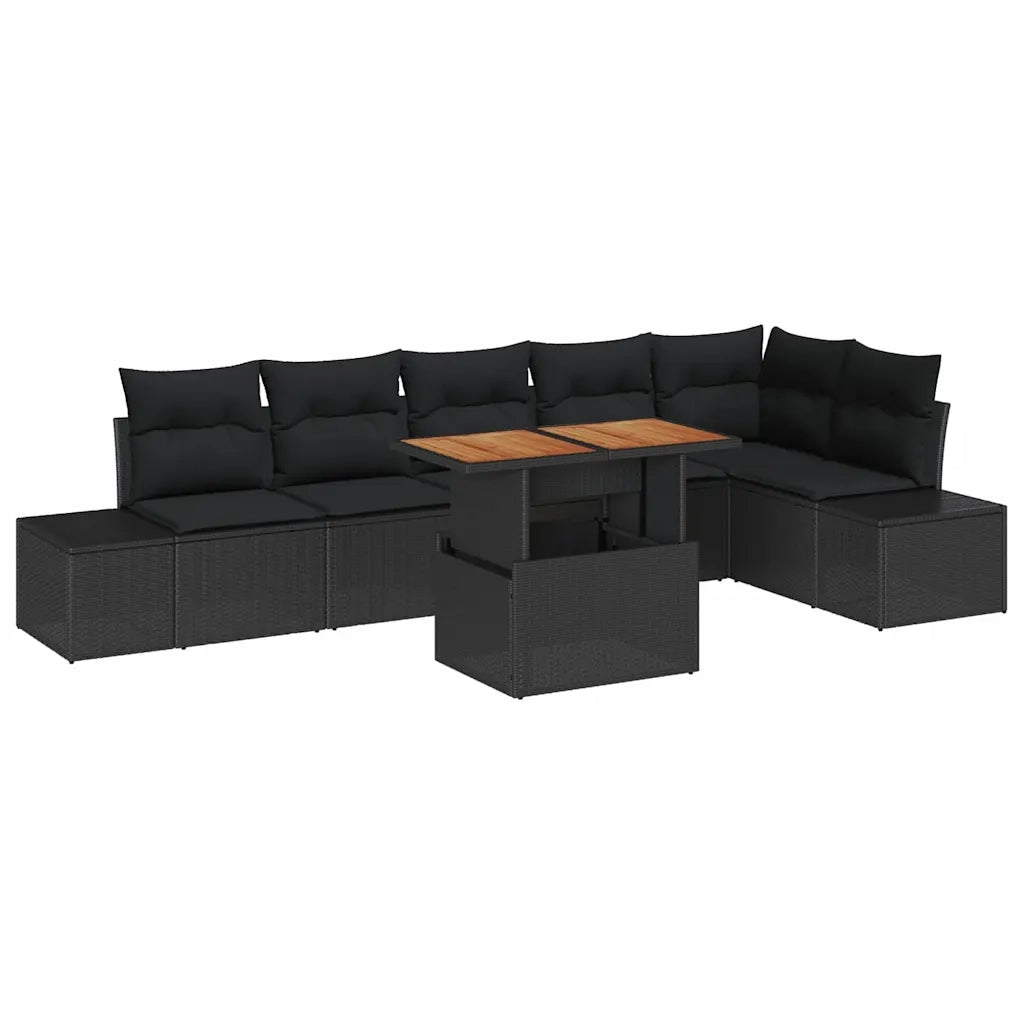 Set da Pranzo per Giardino con cuscino 7 pcs Nero e Marrone 3349974