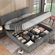 Letto con contenitore 180x200 cm - Xylo - Idraulico velluto grigio