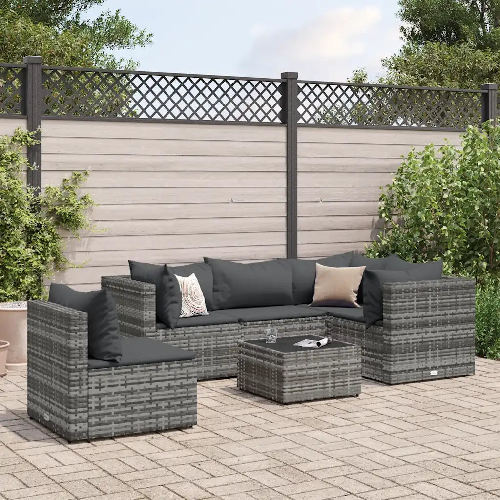 Set Divani da Giardino 6 pz con Cuscini in Polyrattan Grigio