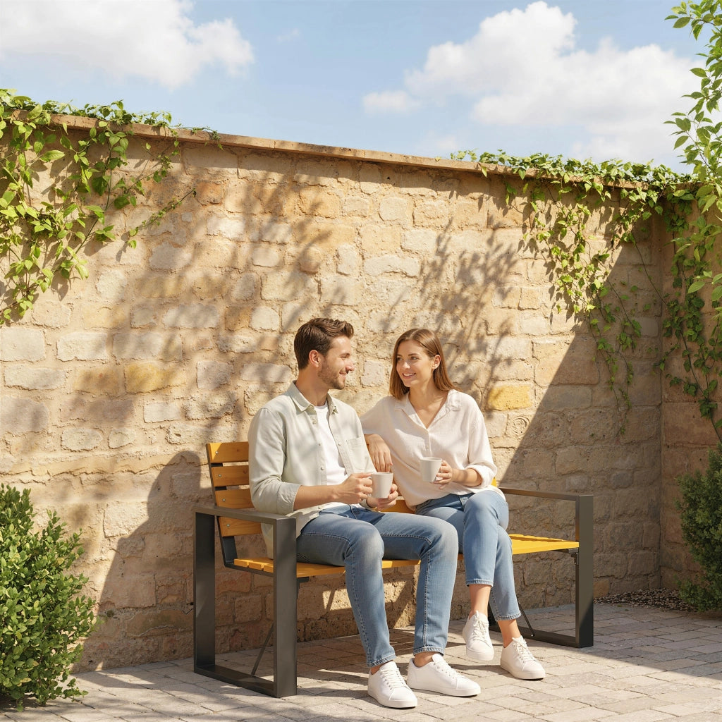 Tavolo da Giardino in Legno e Acciaio ¨C Minimal ¨C Naturale 136x54x82 cm
