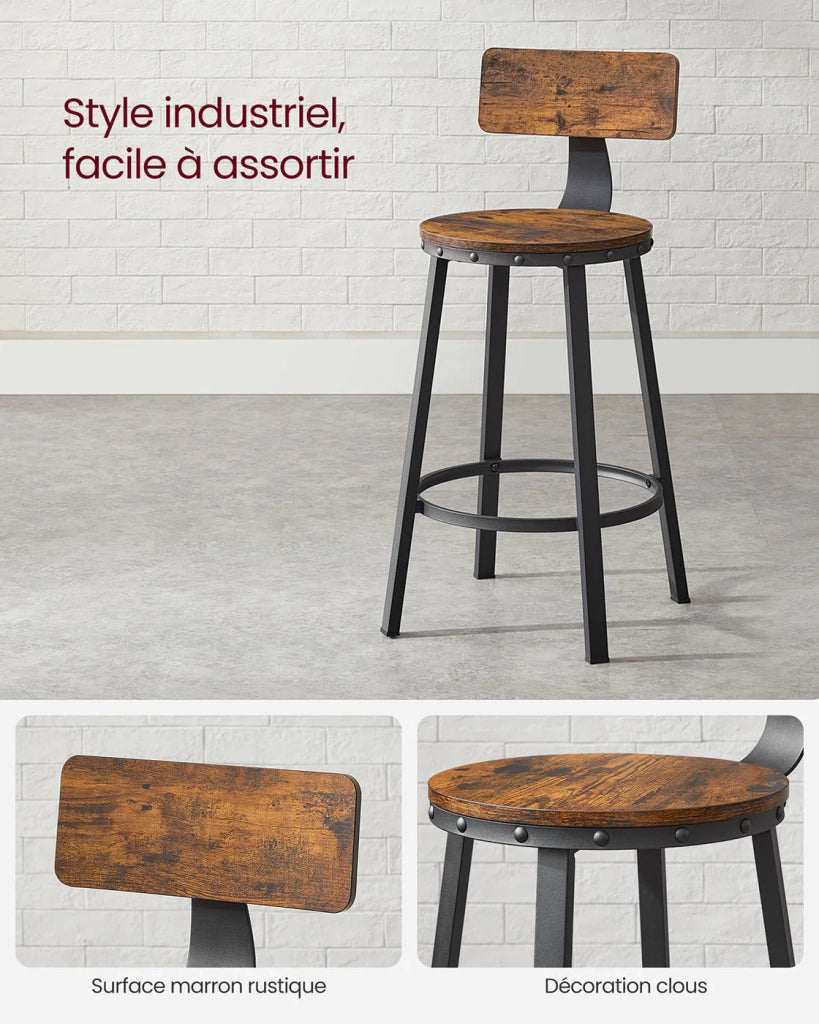 Set di 4 sgabelli da bar/sgabelli alti con schienale sedute da cucina struttura in acciaio montaggio facile seduta alta 625 cm stile industriale marrone 12_0006193