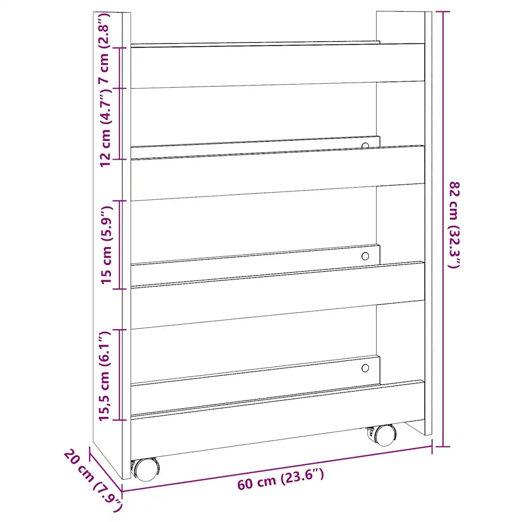 Carrello Stretto a 4 Livelli Grigio Sonoma in Truciolato 855264