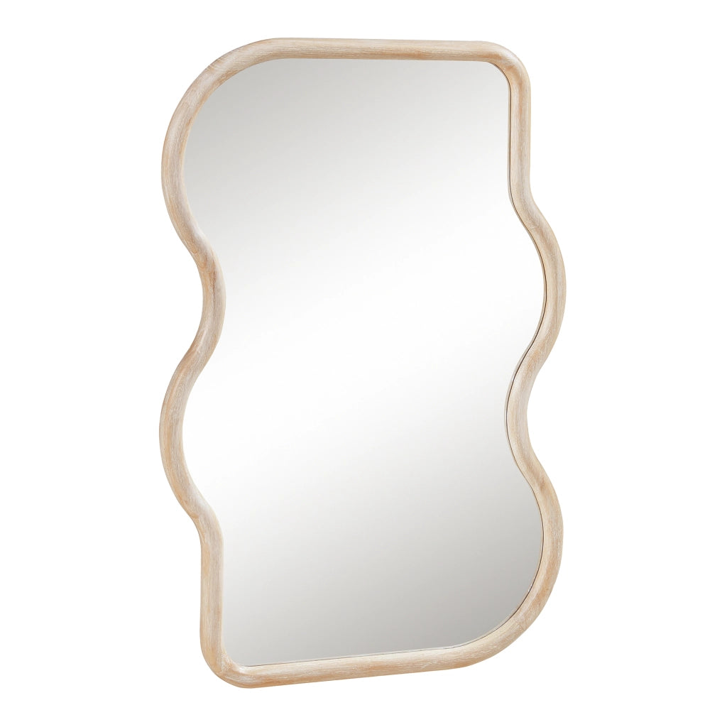 Specchio da Parete Bellerirnu Design Rettangolare con Lati Ondulati 90x60 cm Effetto Rovere Sonoma [en.casa]