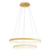 Krizia - Lampada a sospensione led doppia 88W dimmerabile - 6300lm, luce calda 3000K, anelli oro spazzolato, diffusore opale, IP20, d. 60+80 cm
