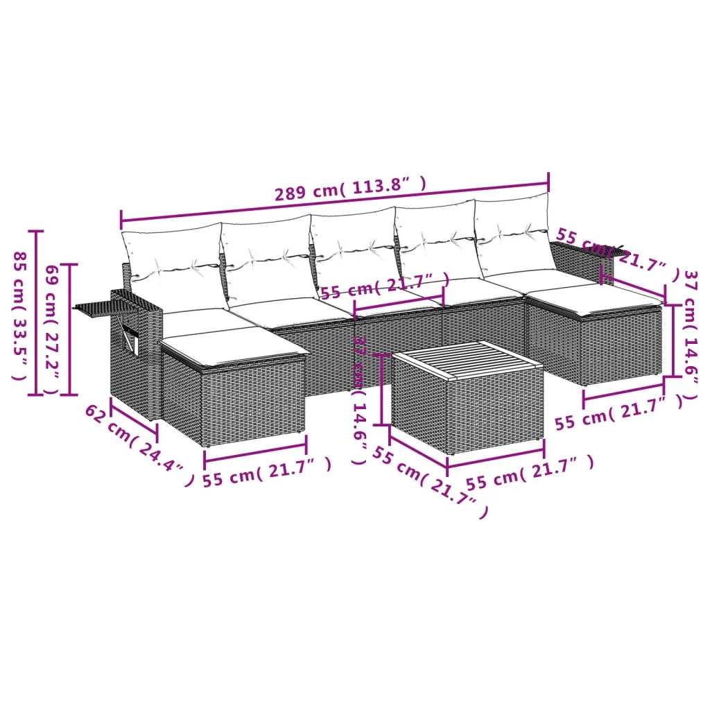Set Divano da Giardino 8 pz con Cuscini Beige Misto Polyrattan