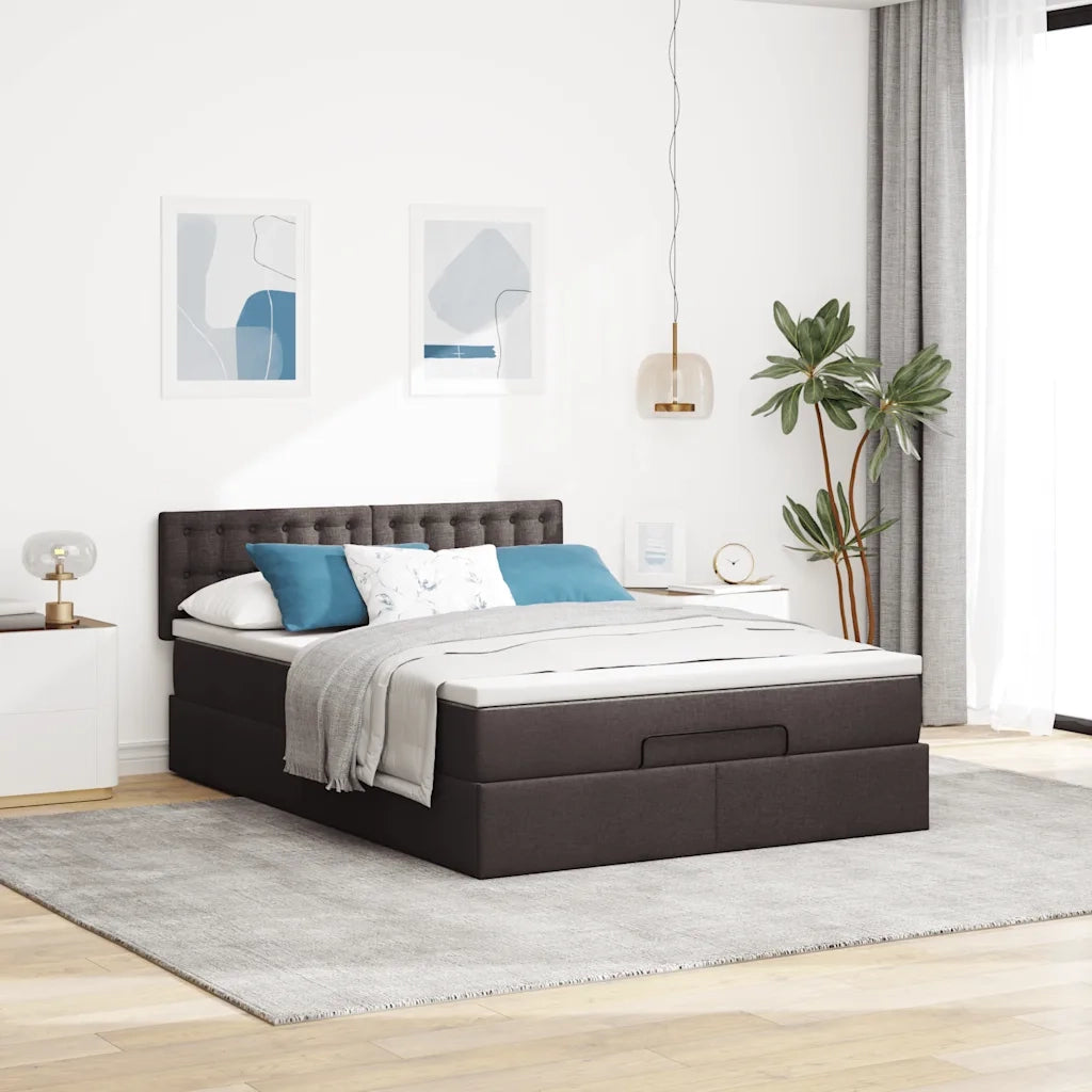 Pouf Letto con Materasso Marrone Scuro 140x190 cm in Tessuto 3311625