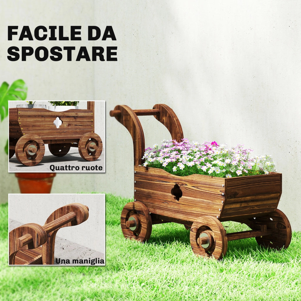 Fioriera Carretto Legno con Ruote ¨C zephmum ¨C Legno 68x38x52 cm