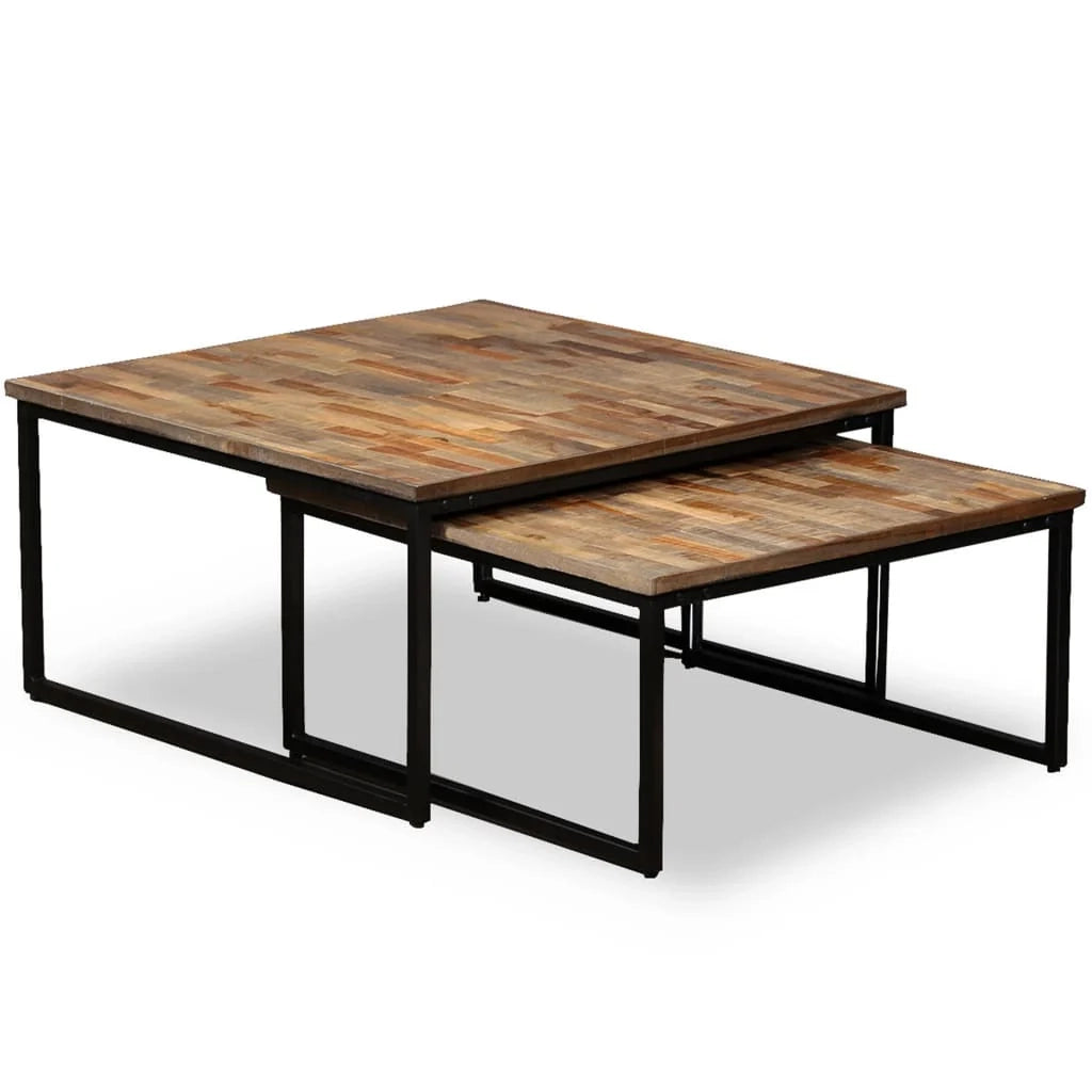 Set di 2 tavolini da caffè impilabili in teak massello di recupero marrone 02_0042113