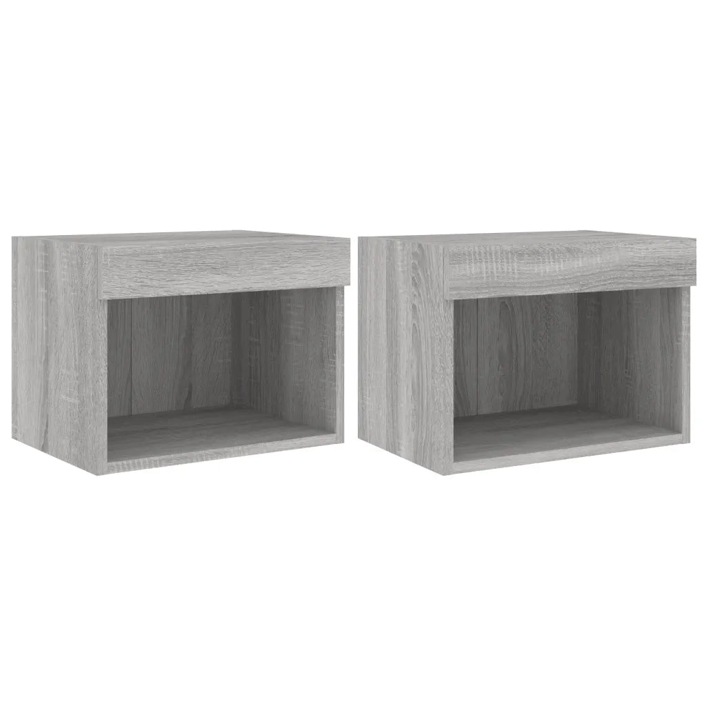 Comodini con Luci LED a Parete 2pz Grigio Sonoma 837124