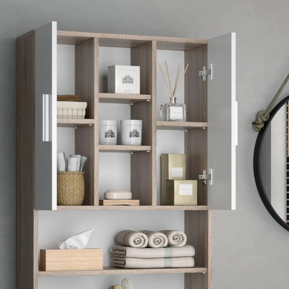Mobile per lavatrice Luis, Sonoma, 64 x 190 cm, per la conservazione di detersivi e accessori da bagno