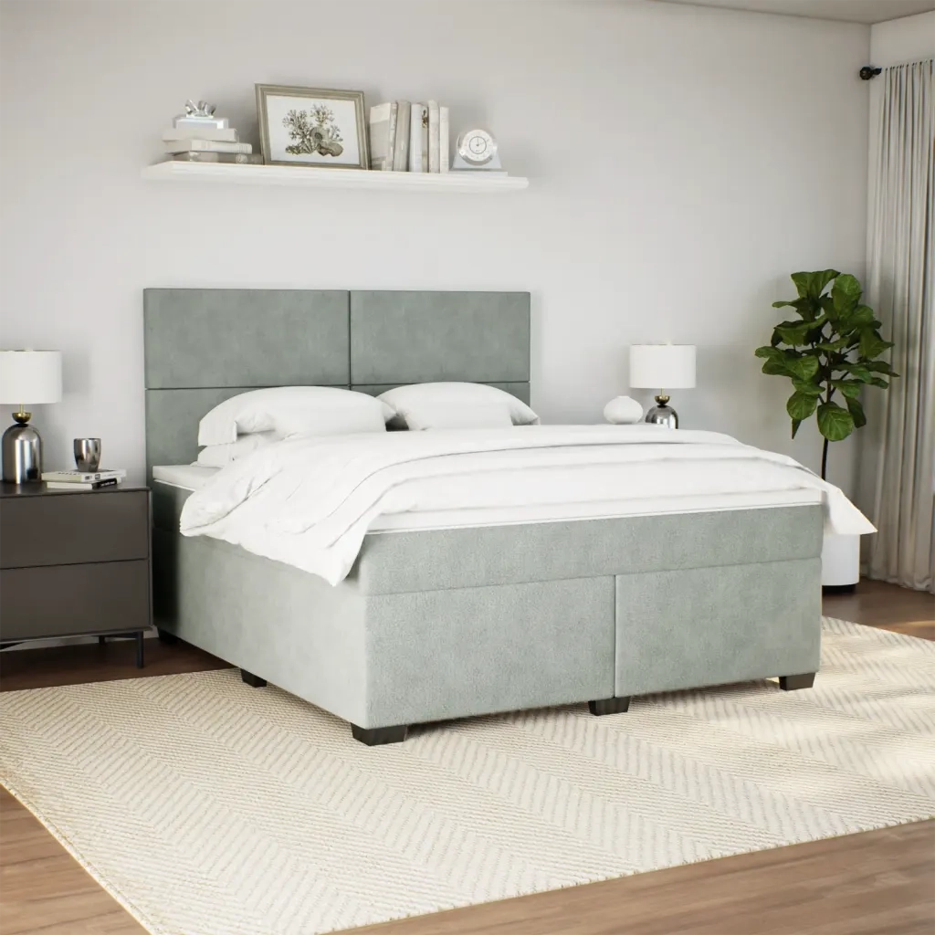 Giroletto a Molle con Materasso Grigio Chiaro 180x200cm Velluto