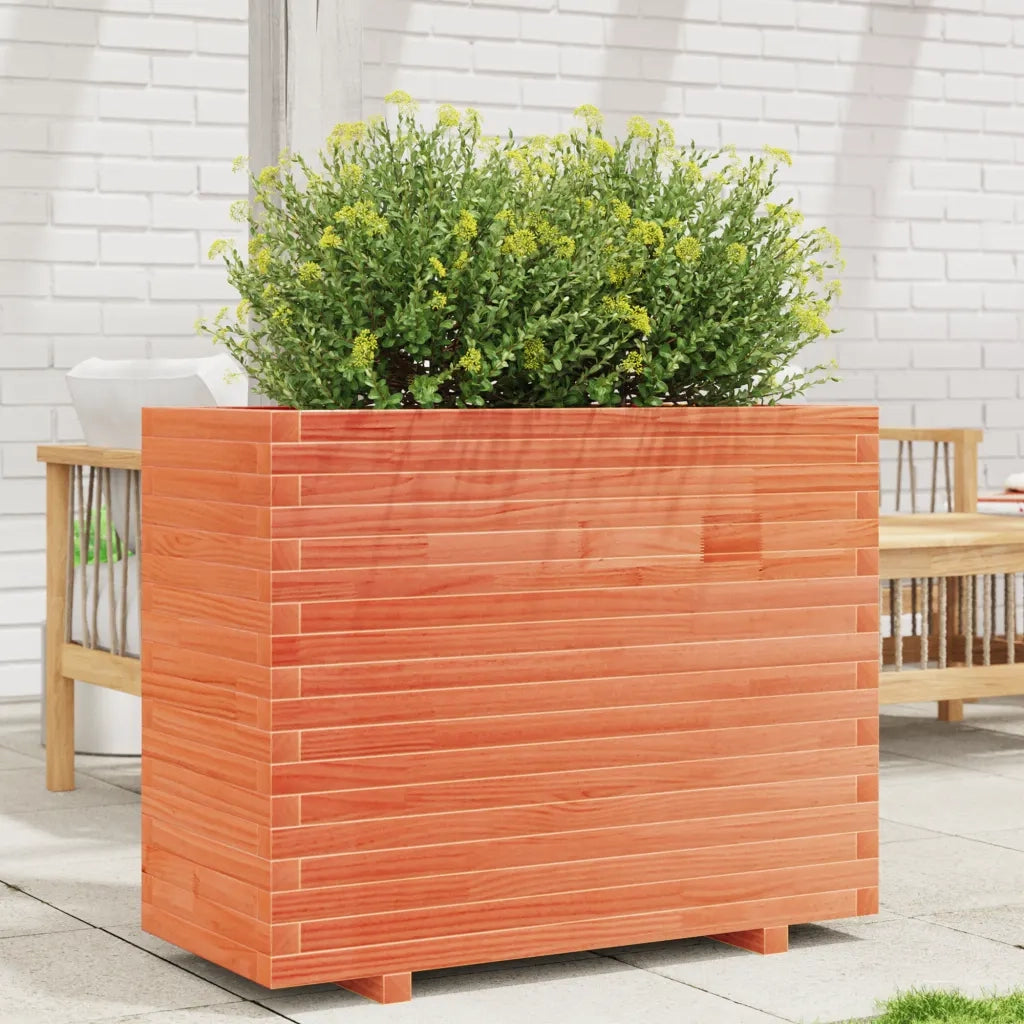Fioriera | Cassetta per fiori | Vaso Giardino Marrone Cera 90x40x72,5cm Legno Massello Pino