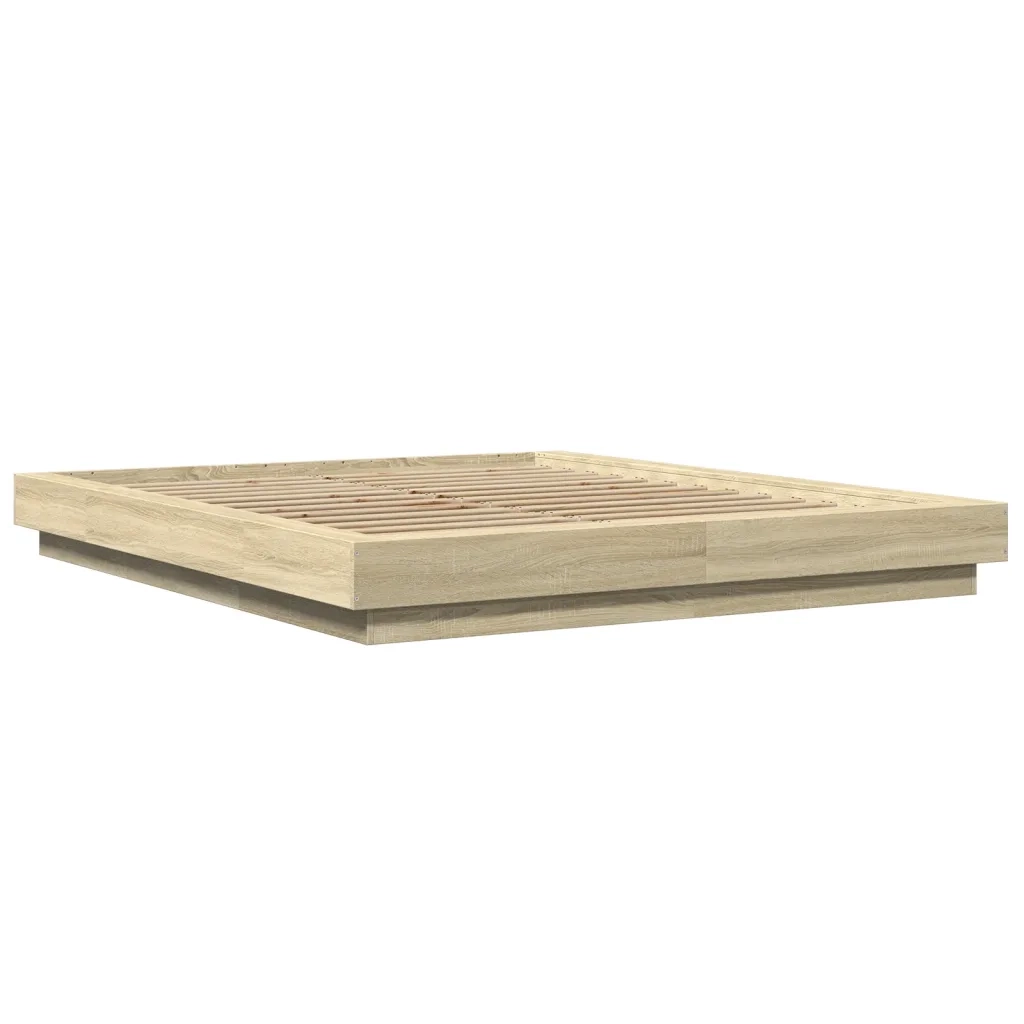 Letto matrimoniale | Letto per adulti | Giroletto Luci LED Rovere Sonoma 150x200 cm Legno Multistrato