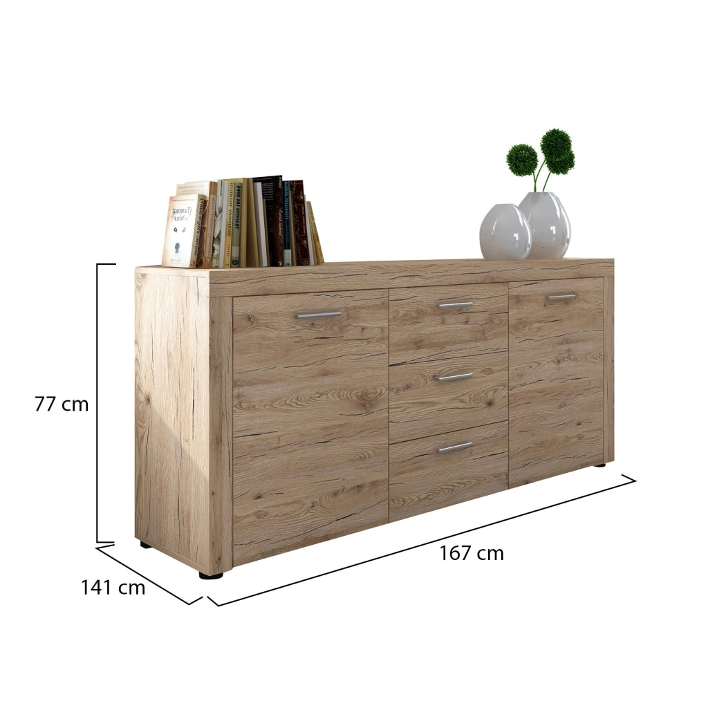 Madia Faggiano, Credenza 3 Cassetti, 167x41x77h cm Marrone Rovere Nodi