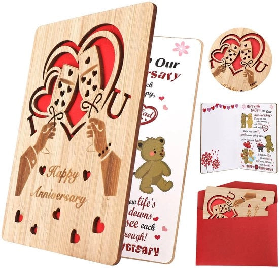 Carta di auguri in legno di bambù - Carte di auguri in legno - Ricordo duraturo per coppie - 15,1 x 11 cm - Carta di auguri per il matrimonio