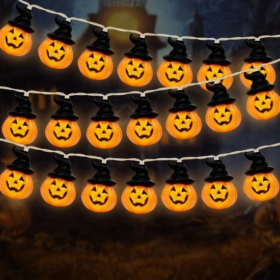 Lanterna a batterie con decorazione di zucca 3 m 20 led - impermeabile lanterna zucca cappello pipistrello con luce calda bianca per festa per bambini interna