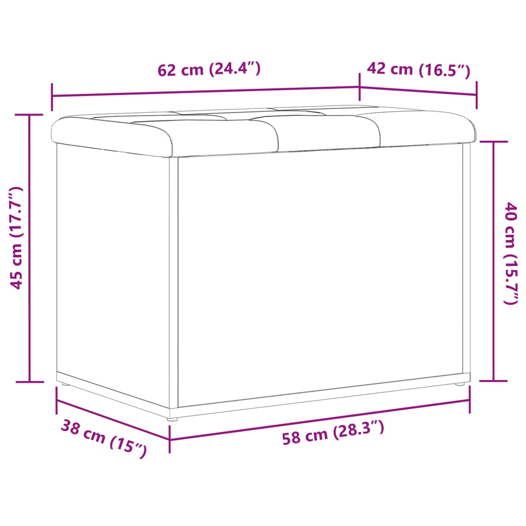 panchina da stoccaggio  rovere nero 60x40x45 cm in legno ingegnerizzato