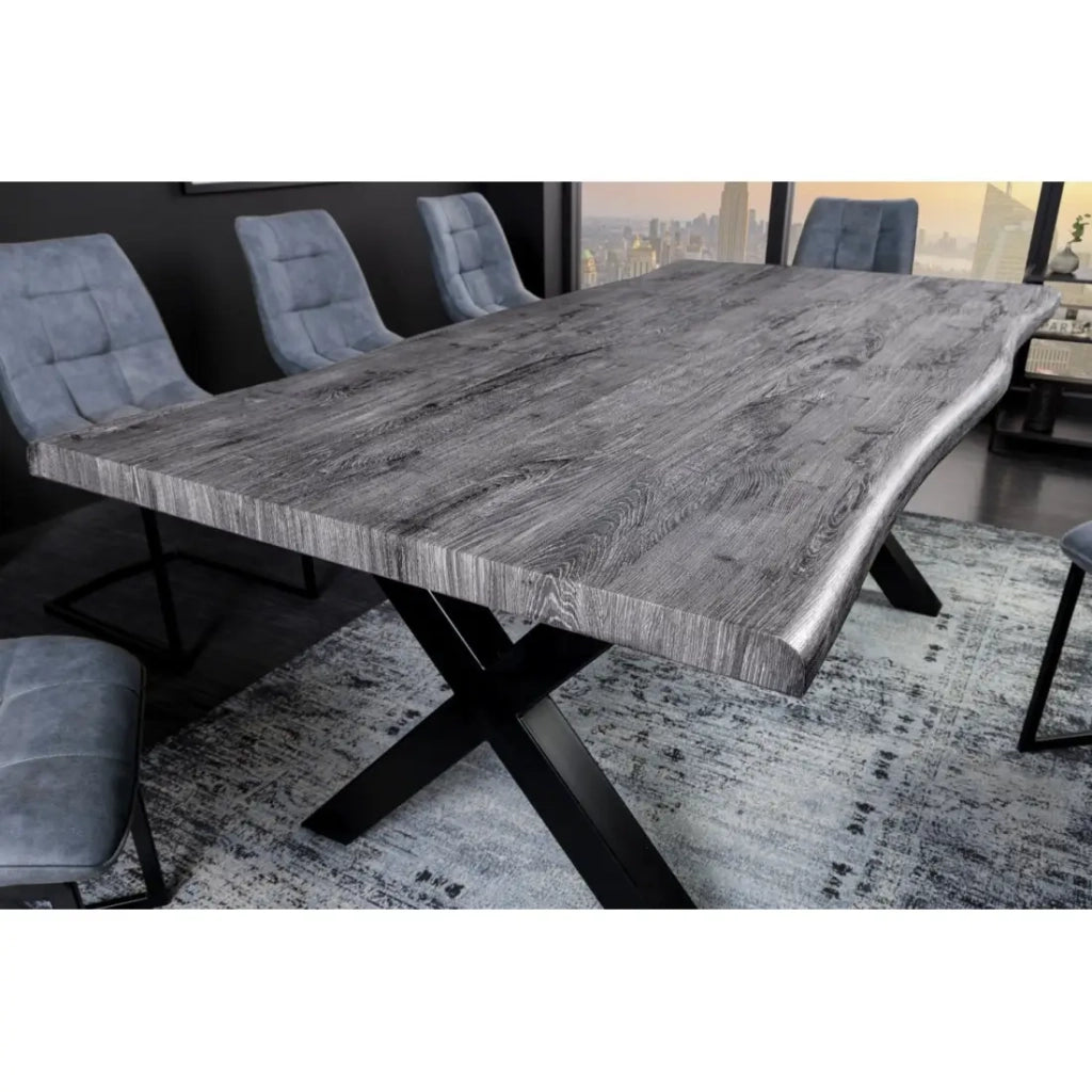 Tavolo da pranzo RIVET 180 cm in legno grigio e metallo nero