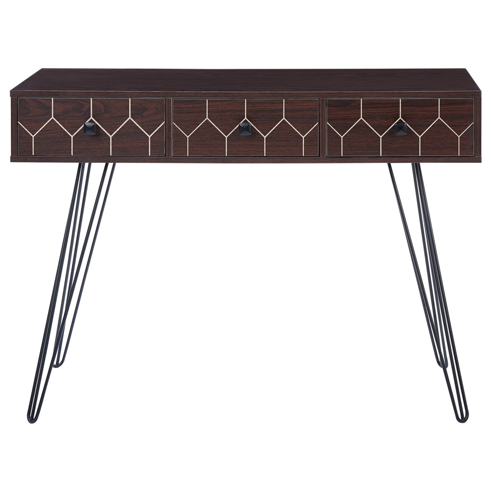 Consolle legno scuro e nero 110 x 39 cm 3 cassetti mobili soggiorno sala da pranzo camera da letto