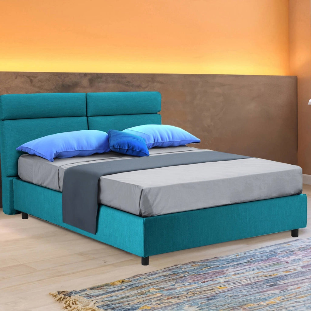 Letto Matrimoniale Asica, Letto Matrimoniale Materasso Incluso Made in Italy, Azzurro