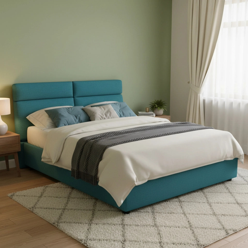 Letto Matrimoniale Asica, Letto Matrimoniale Materasso Incluso Made in Italy, Azzurro