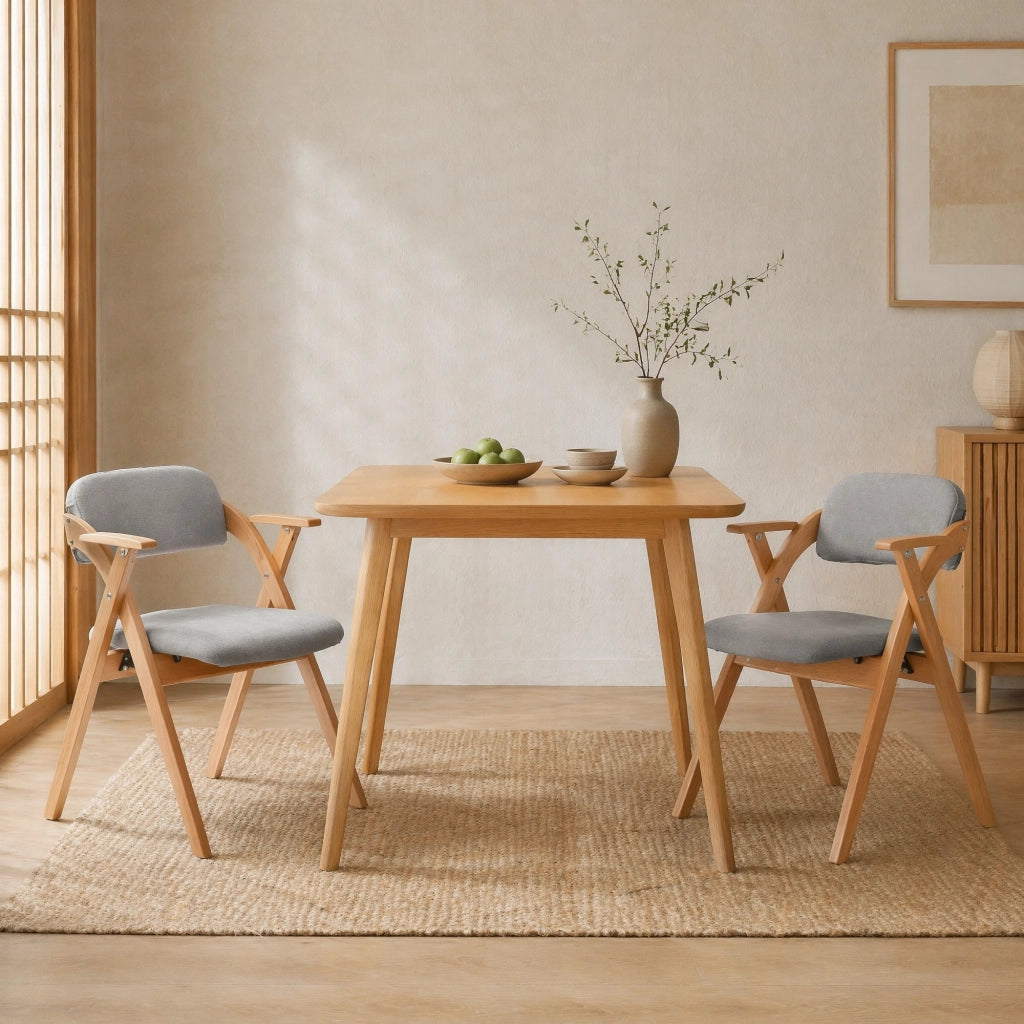 SEDIA Pieghevole con braccioli, Set da 2, Legno massello grigio