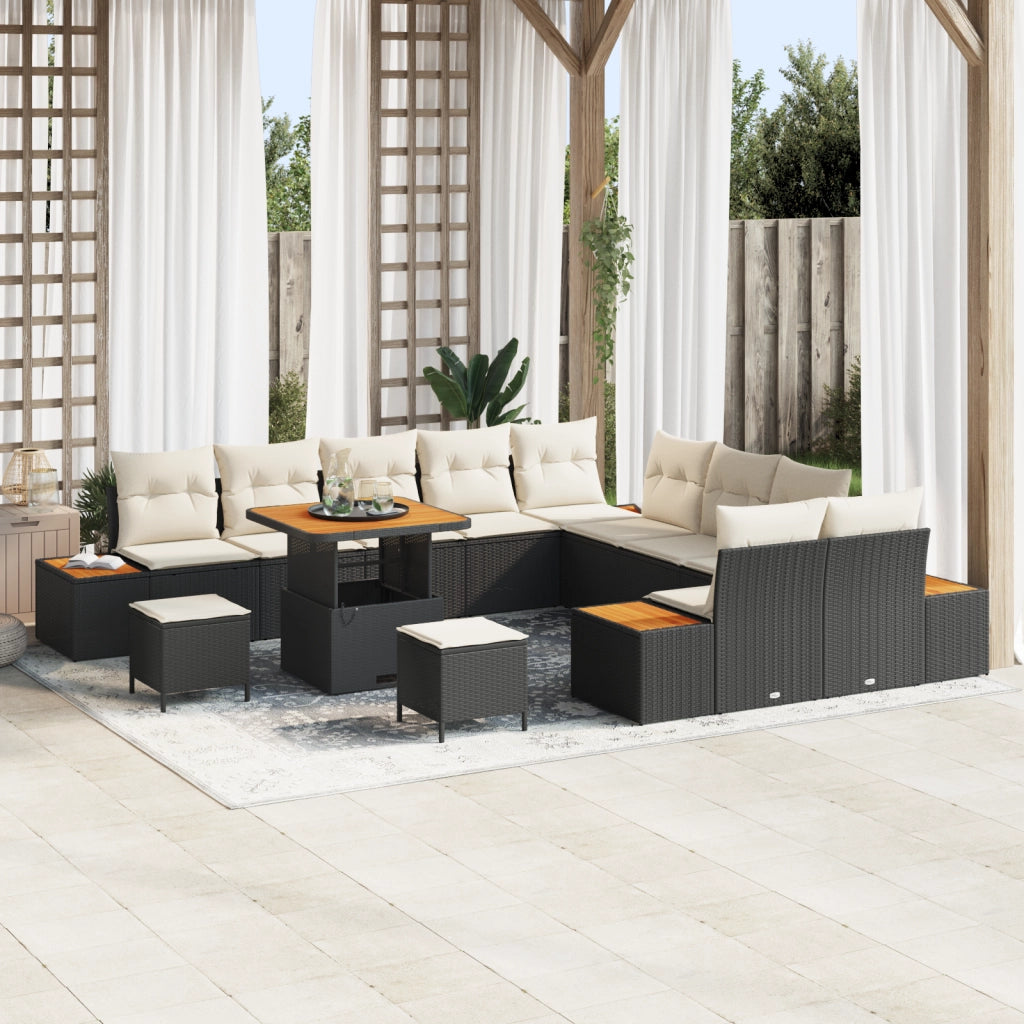 Set Divano da Giardino  in 13 Pezzi con Cuscini Rattan Sintetico Nero Acacia
