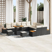 Set Divano da Giardino  in 13 Pezzi con Cuscini Rattan Sintetico Nero Acacia