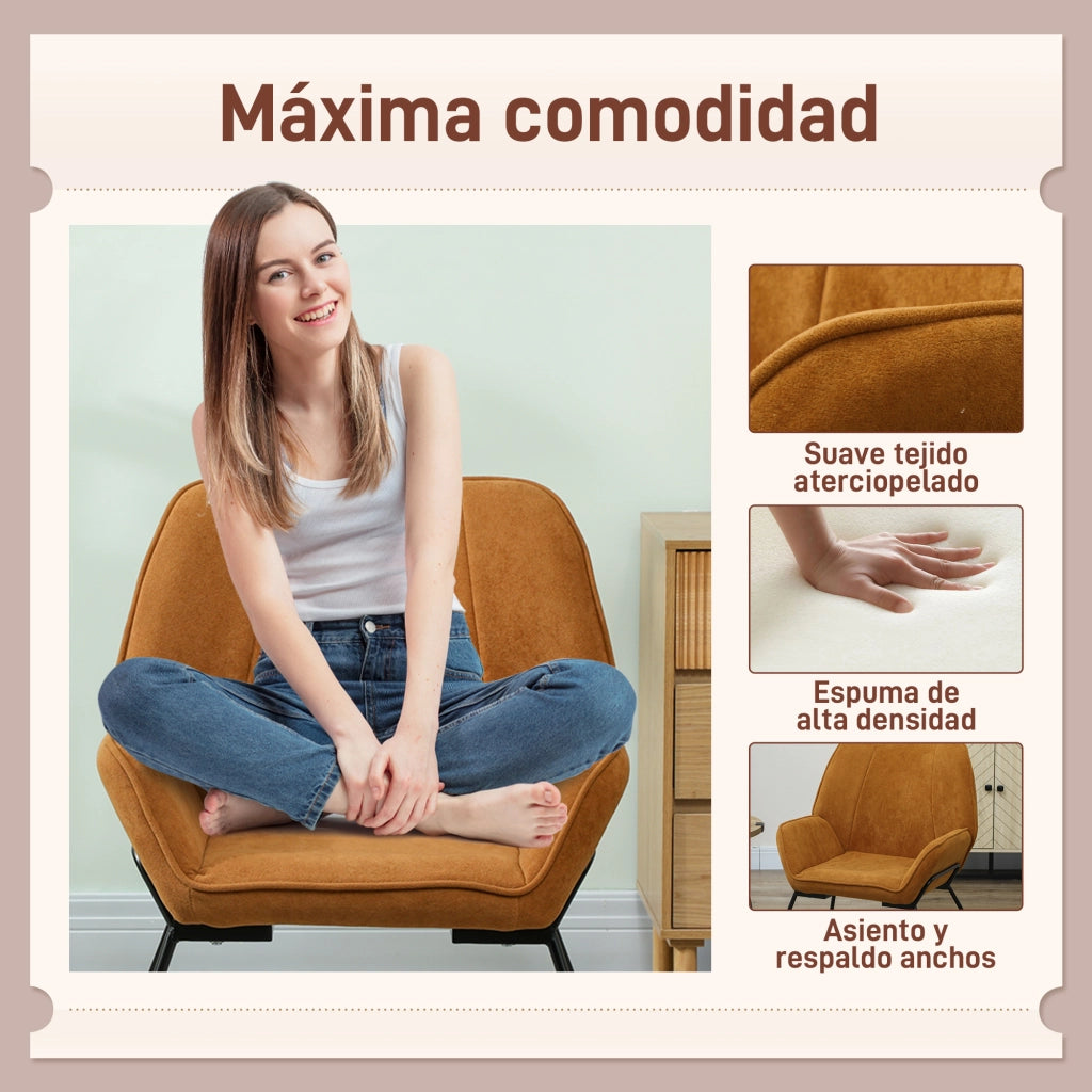 Poltrona in velluto marrone ¨C Xylo ¨C Seduta larga imbottita con gambe in metallo
