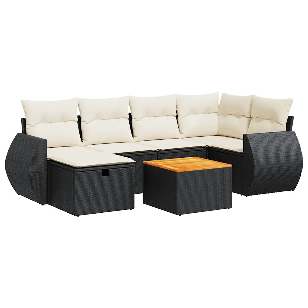 Set Divani da Giardino con Cuscini 7pz Nero Polyrattan 3325843