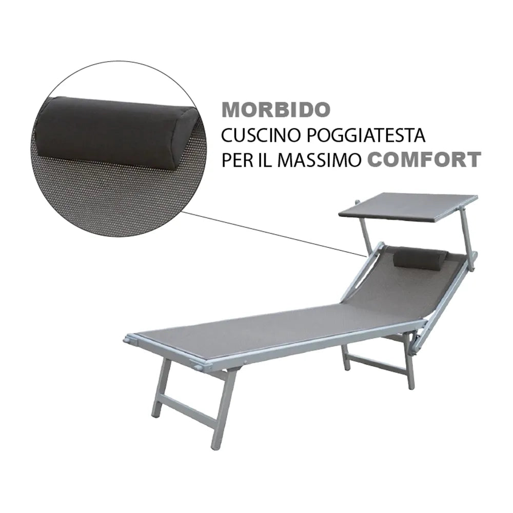 Tempo Style - Lettino Prendisole Tortora con Parasole e telaio alluminio