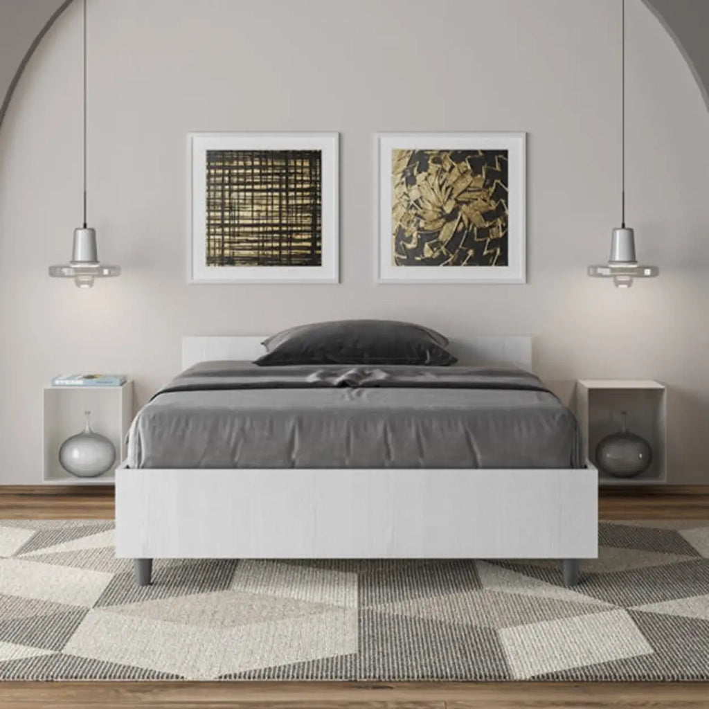 Letto una piazza e mezza con rete 120x190 bianco frassino Nuamo