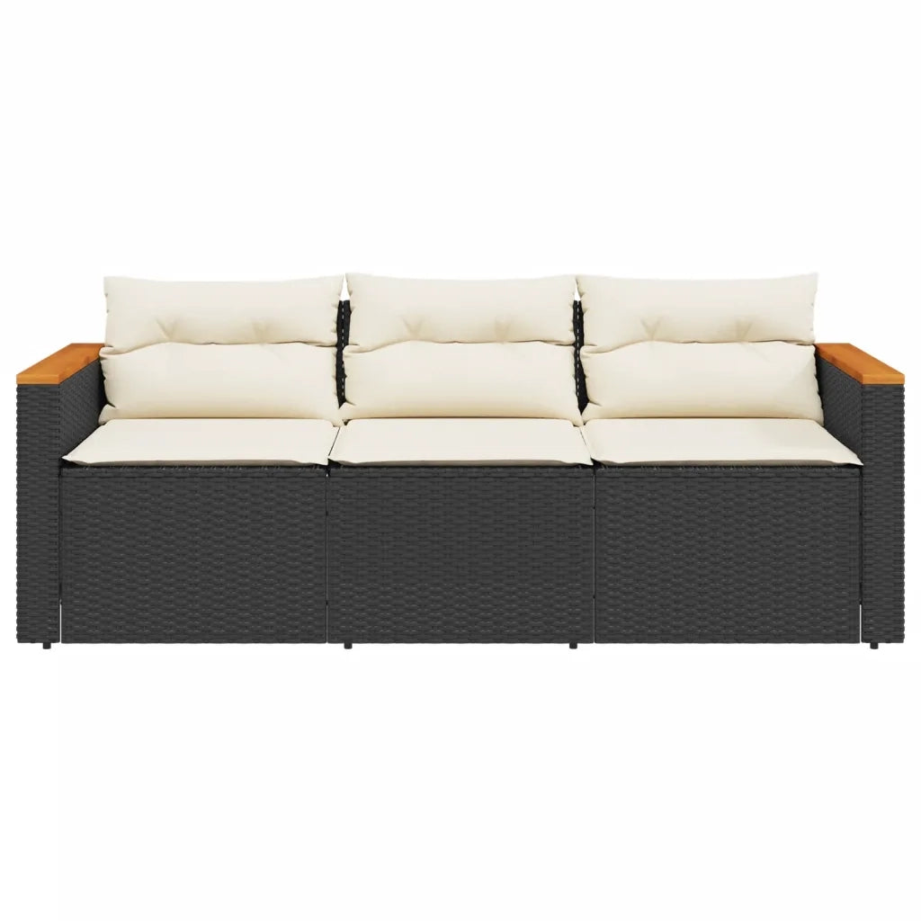 Divano da Giardino a 3 Posti con Cuscini Nero in Polyrattan 365829