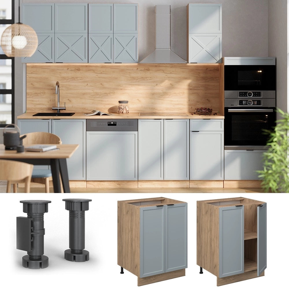 Mobiletto base cucina Fame-Line Blu-grigio chiaro/Rovere dorato 60 cm, PL Antracite Vicco