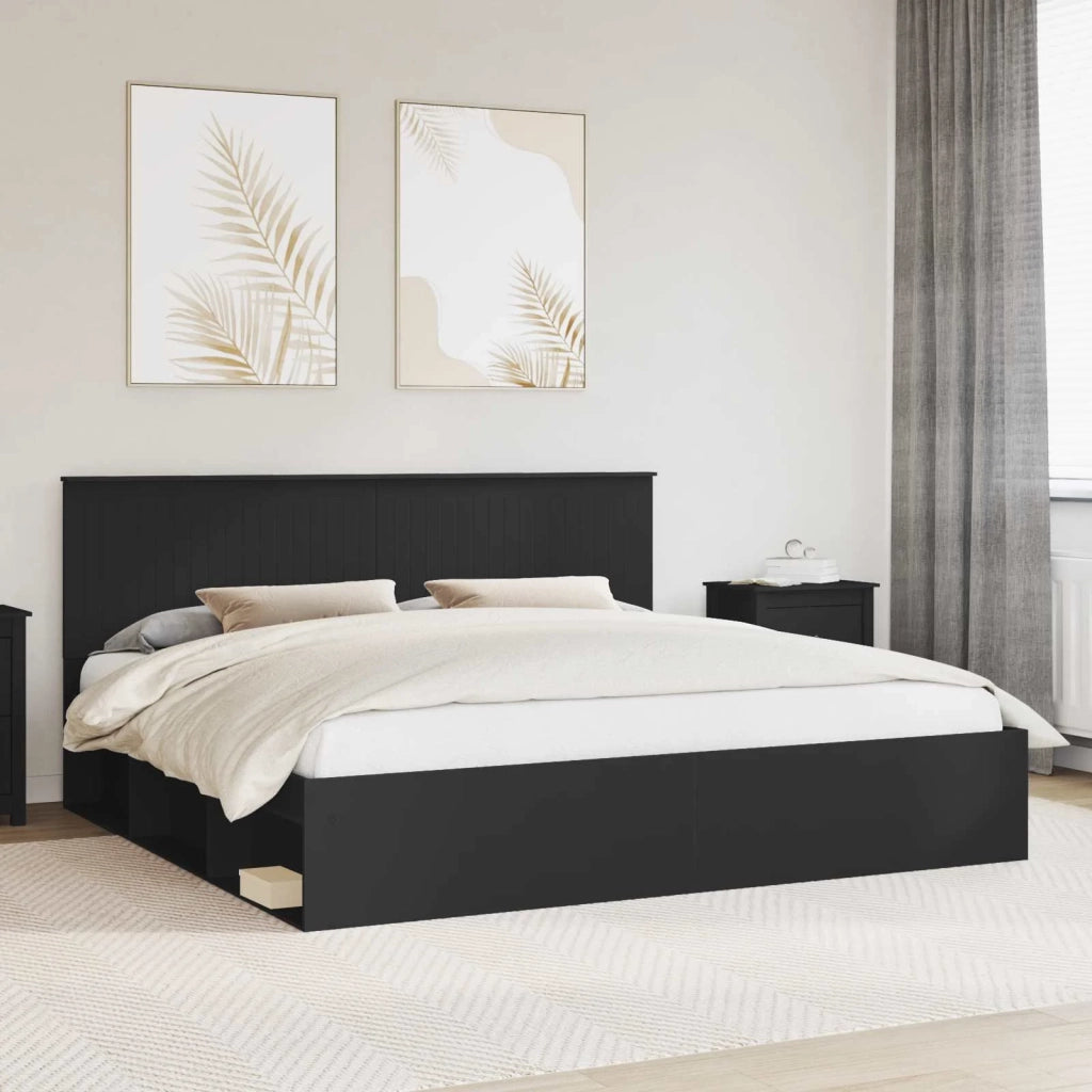 Struttura del letto-Giroletto Nero 200 x 200 cm Pino massello 315765