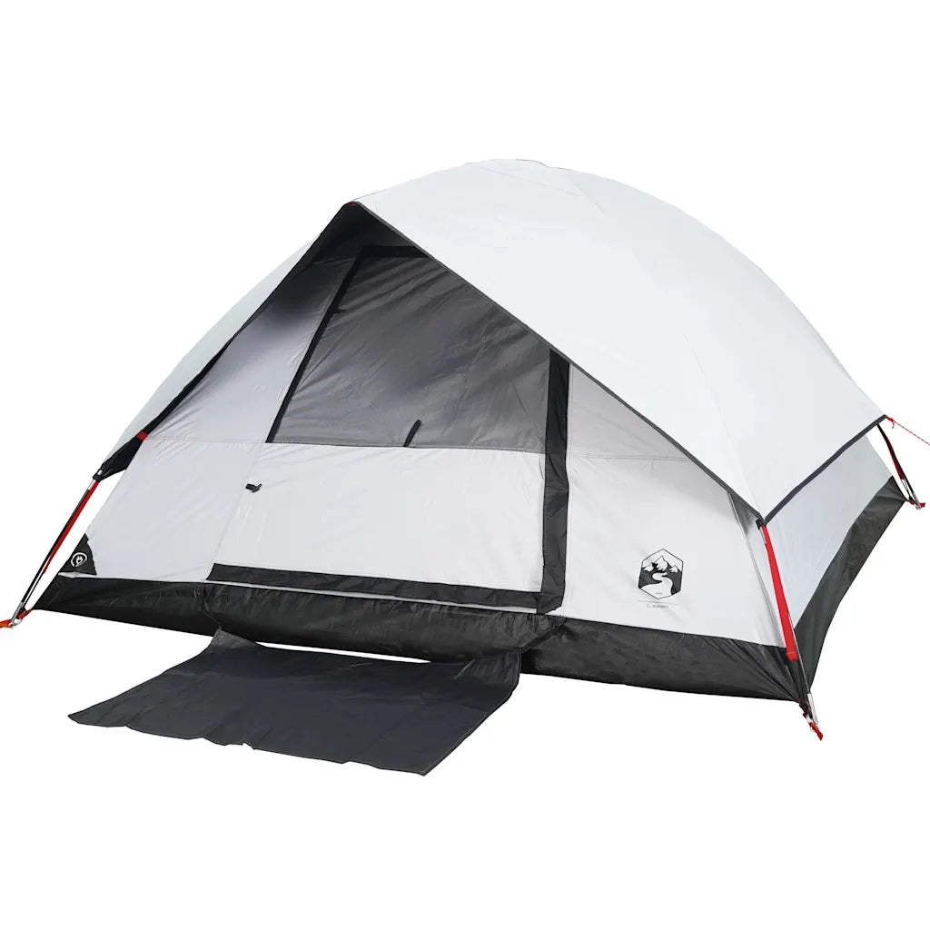 Tenda Campeggio a Cupola 4 Persone-Tenda per Escursionismo Bianca Tessuto Impermeabile 495102