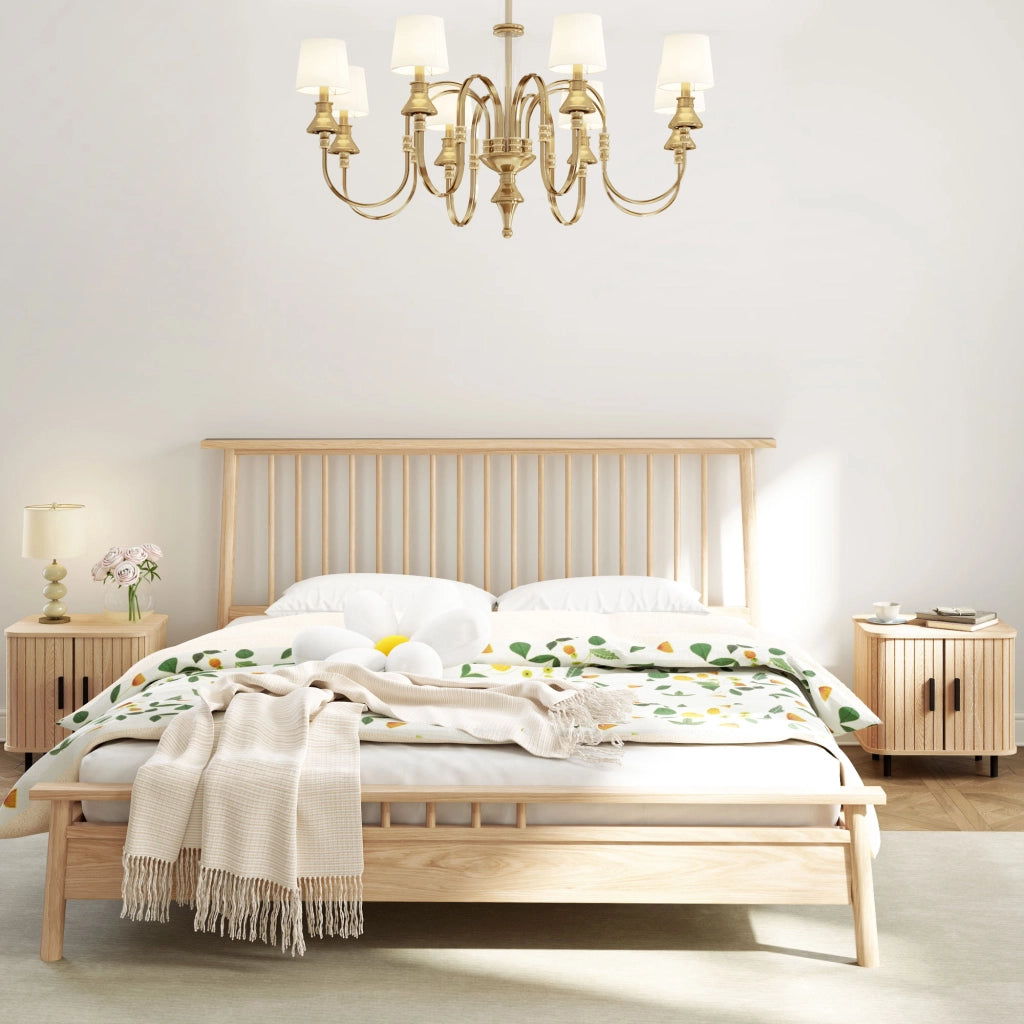 Set 2 Comodini in stile Nordico con Ripiano a 2 Livelli, in Legno e Acciaio, 48x40x48 cm, Nero e Rovere