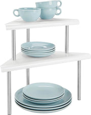 Rack per cucina - ripiani cucina/schienali/angoli per accessori cucina - per tavoli da lavoro e armadi cucina - con 2 livelli/metallo e inox - finitura opaca bianca