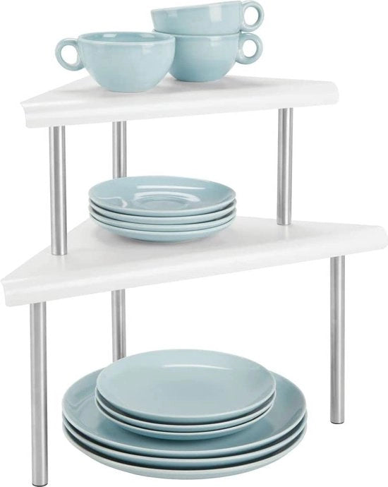 Rack per cucina - ripiani cucina/schienali/angoli per accessori cucina - per tavoli da lavoro e armadi cucina - con 2 livelli/metallo e inox - finitura opaca bianca