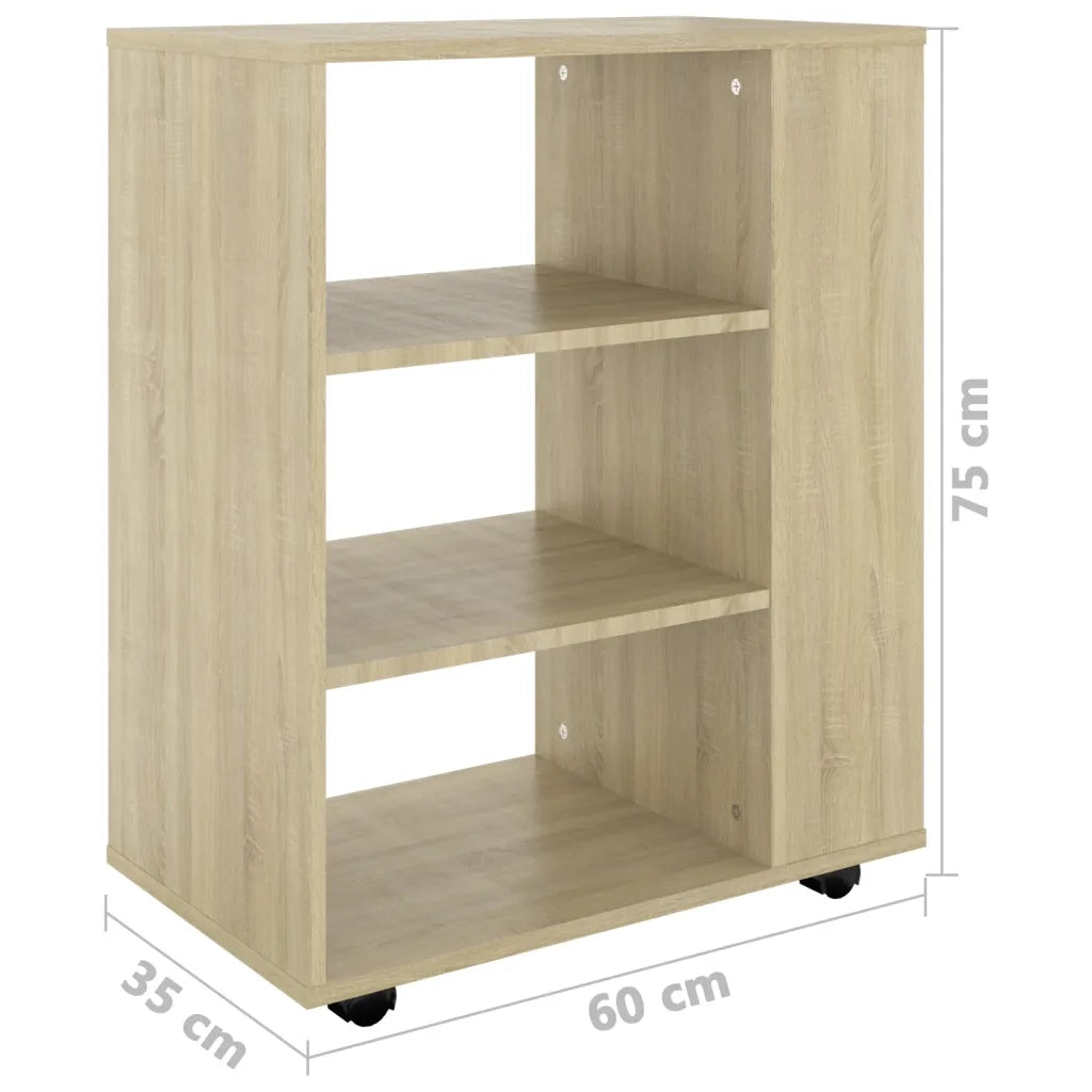 Mobiletto con Ruote Rovere Sonoma 60x35x75 cm Legno Multistrato 808452
