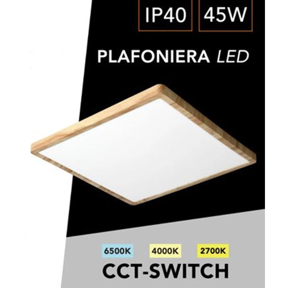 Trade Shop - Plafoniera Led Moderna Ultra Slim Quadrata 45w Ip40 Tecnologia Cct Con Switch Pq-450-3c - Legno Chiaro