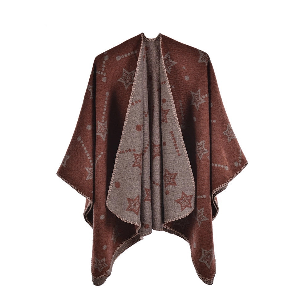 Sciarpa jacquard da donna, mantello alla moda con spacco, mantello