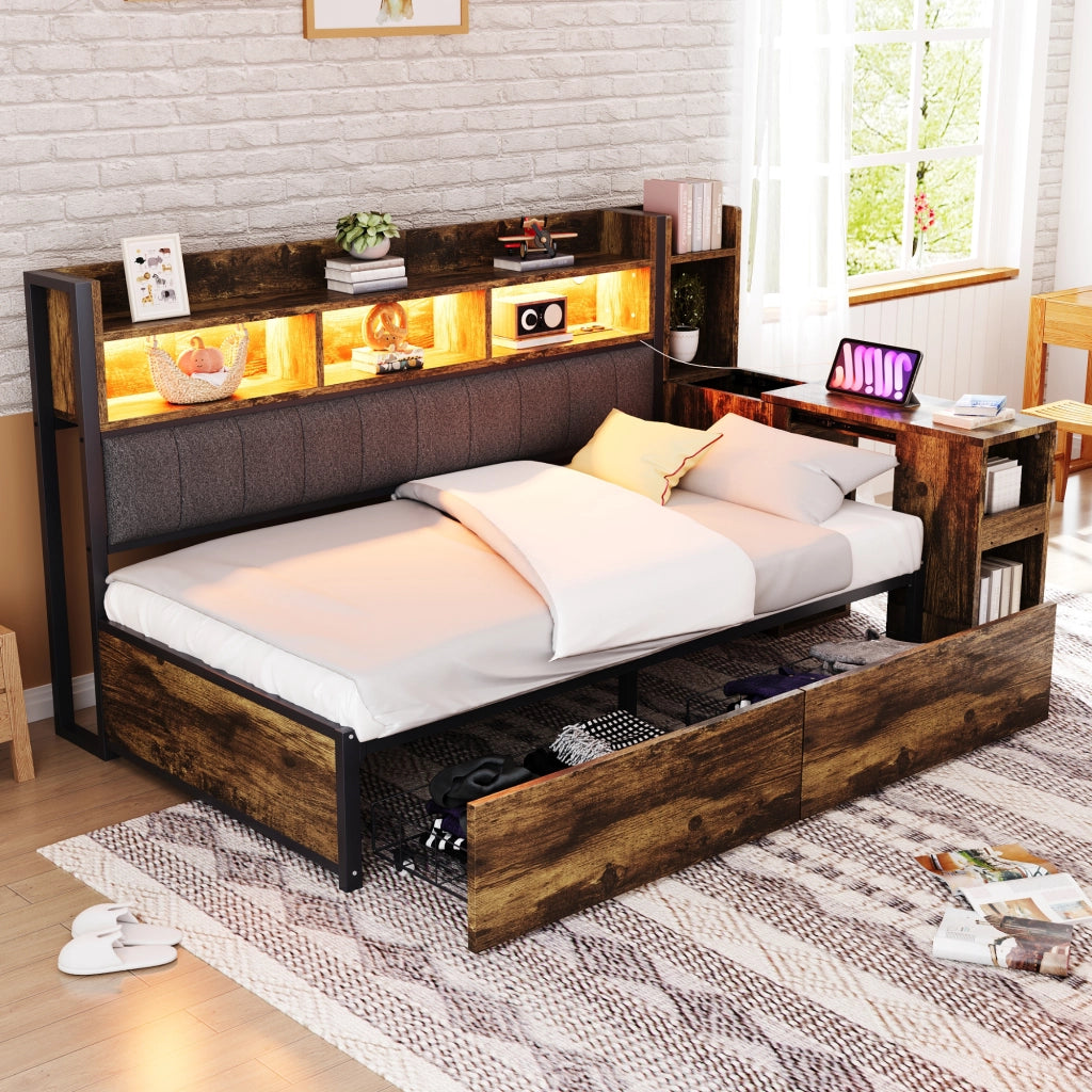Letto sofà con scrivania estraibile metallo legno 90x200 cm