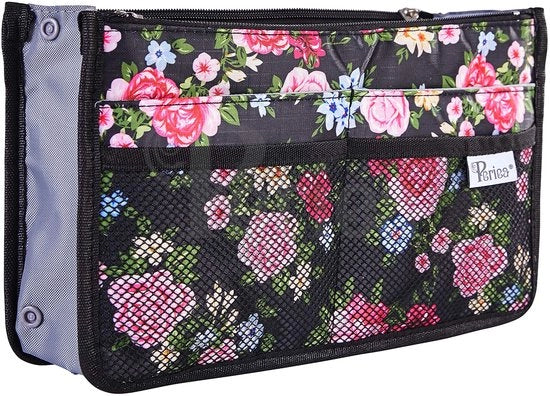 Organizzatore di Borsa a Mano - Tassista - Piccolo, Medio & Grande (Nero a Fiore, Medio)