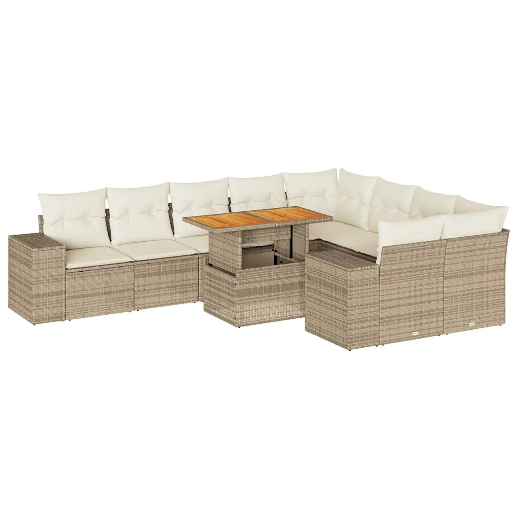 Divano da Giardino 10 pz con Cuscini Beige in Polyrattan Acacia