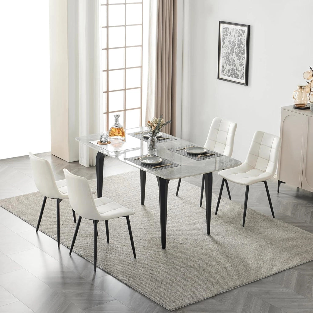 Sedie Sala da Pranzo da 4 Pezzi, Sedia in Velluto con Gambe in Metallo, per Camera da Letto, Soggiorno, Crema